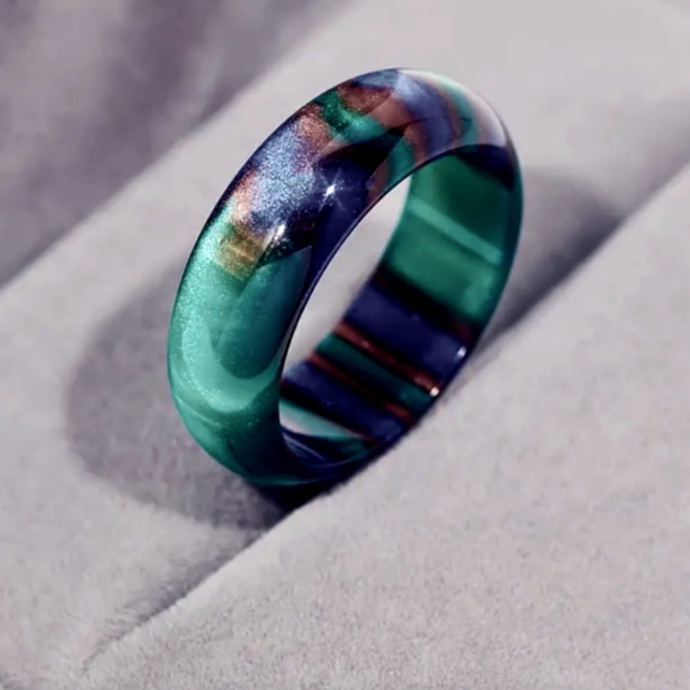 Green Blue Copper Ring Acrylic Resin Band Size NWT!